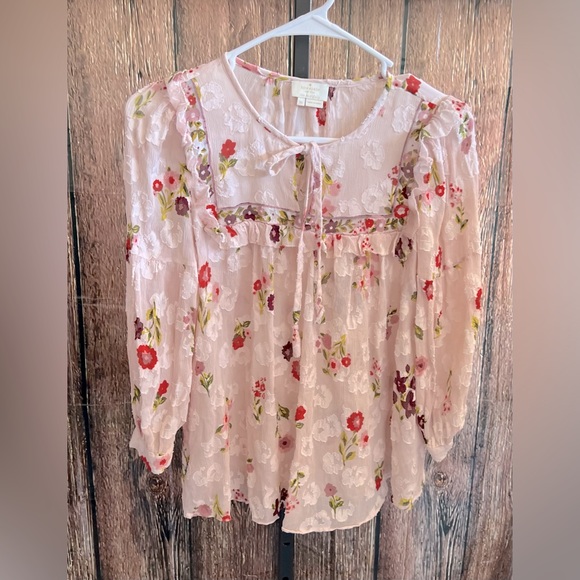 GUC Kate Spade New York In Bloom Split Neck Floral Print Chiffon Top - Picture 2 of 4